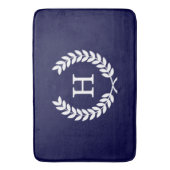 Navy Blue Wht Wheat Laurel WreatInitiaal Monogram Badmat (Voorkant Verticaal)