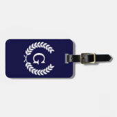 Navy Blue Wht Wheat Laurel WreatInitiaal Monogram Bagagelabel (Voorkant horizontaal)