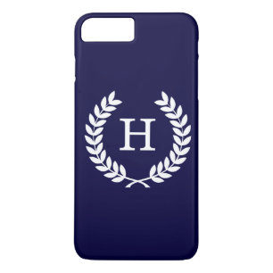 Navy Blue Wht Wheat Laurel WreatInitiaal Monogram Case-Mate iPhone Case