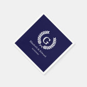 Navy Blue Wht Wheat Laurel WreatInitiaal Monogram Servetten (Hoek)