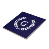 Navy Blue Wht Wheat Laurel WreatInitiaal Monogram Tegeltje (Zijkant)