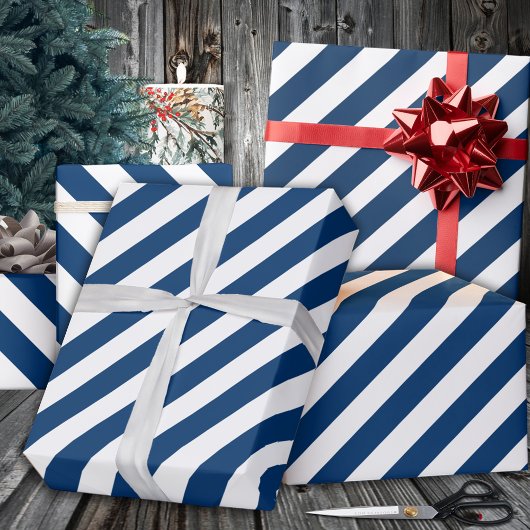 Navy Blue Wide Stripe Holiday Cadeaupapier