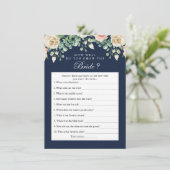 Navy Blue Wie kent de bruid beste spel Kaart (Staand voorkant)