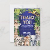 Navy Blue Wild Een Oerwoud Dieren 1e Verjaardag Bedankkaart (Voorkant)