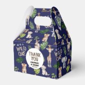 Navy Blue Wild Een thema Safari Dieren Verjaardag Bedankdoosjes (Voorkant Zijde)