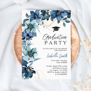 Navy Blue Wild Flowers Chic Afstuderen Kaart
