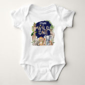 Navy Blue Wild One Dieren Safari Thema 1e geboorte Romper (Voorkant)