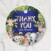 Navy Blue, Wild One safari oerwoud Boy 1e verjaard Bedankjes Labels (Voorkant)