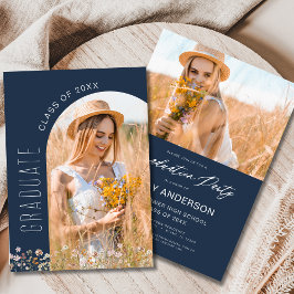 Navy Blue Wildflower Afstudeerfeest Arch Foto Kaart