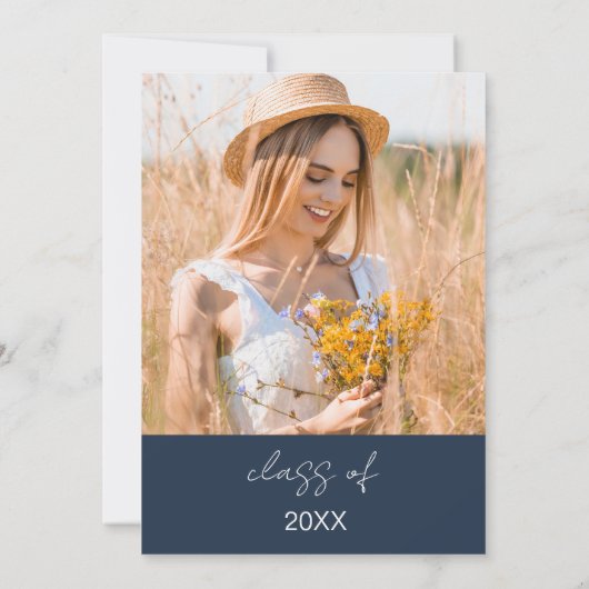 Navy Blue Wildflower Afstudeerfeest Boho Kaart (Achterkant)