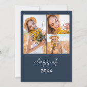 Navy Blue Wildflower Afstudeerfeest Foto Boho Kaart (Achterkant)