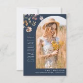 Navy Blue Wildflower Afstuderen Fotoaankondiging Aankondiging (Voorkant)