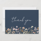 Navy Blue Wildflower Baby in Bloom Baby shower Bedankkaart (Voorkant)