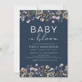 Navy Blue Wildflower Baby in Bloom Baby shower Kaart (Voorkant)