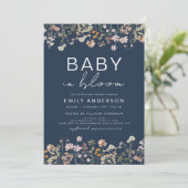 Navy Blue Wildflower Baby in Bloom Baby shower Kaart (Staand voorkant)