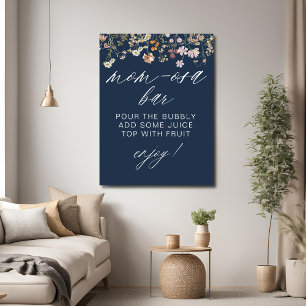 Navy Blue Wildflower Baby shower Mom-Osa Bar Poster