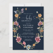 Navy Blue Wildflower Baby shower Uitnodiging (Voorkant)