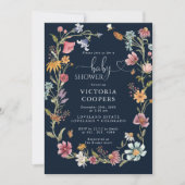 Navy Blue Wildflower Baby shower Uitnodiging (Voorkant)