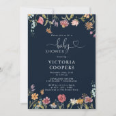 Navy Blue Wildflower Baby shower Uitnodiging (Voorkant)