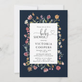 Navy Blue Wildflower Baby shower Uitnodiging (Voorkant)