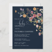 Navy Blue Wildflower Baby shower Uitnodiging (Voorkant)