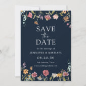 Navy Blue Wildflower bewaart de datumkaarten Kaart (Voorkant)