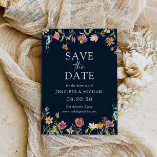 Navy Blue Wildflower bewaart de datumkaarten Kaart