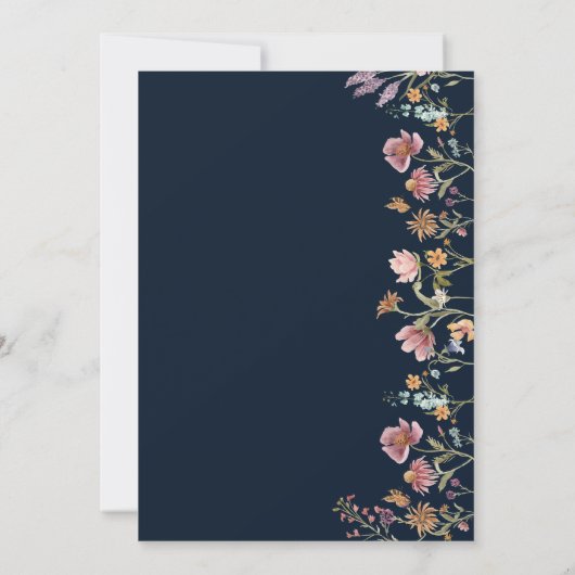 Navy Blue Wildflower bewaart de datumkaarten Save The Date (Achterkant)
