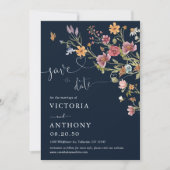 Navy Blue Wildflower bewaart de datumkaarten Save The Date (Voorkant)