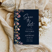 Navy Blue Wildflower bewaart de datumkaarten Save The Date