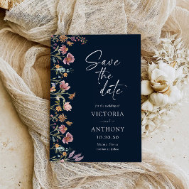 Navy Blue Wildflower bewaart de datumkaarten Save The Date