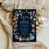 Navy Blue Wildflower bewaart de datumkaarten Save The Date