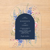 Navy Blue Wildflower Bloemen Huwelijk Acryl Uitnodigingen (Voorkant)