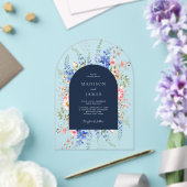 Navy Blue Wildflower Bloemen Huwelijk Acryl Uitnodigingen (Insitu (Huwelijk))
