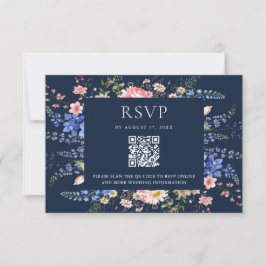 Navy Blue Wildflower Bloemen Huwelijk RSVP Kaartje
