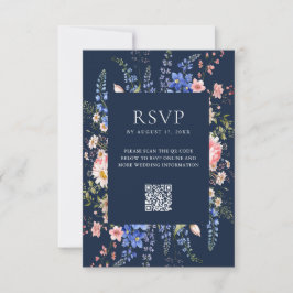 Navy Blue Wildflower Bloemen Huwelijk RSVP Kaartje