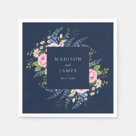 Navy Blue Wildflower Bloemen Huwelijk Servet
