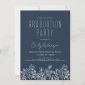 Navy Blue Wildflower Bloom Afstudeerfeest Boho Kaart (Voorkant)
