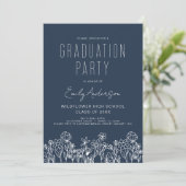 Navy Blue Wildflower Bloom Afstudeerfeest Boho Kaart (Staand voorkant)