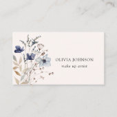 Navy Blue Wildflower Boeket Floral Visitekaartje (Voorkant)