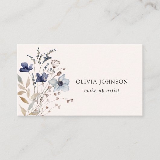 Navy Blue Wildflower Boeket Floral Visitekaartje (Voorkant)