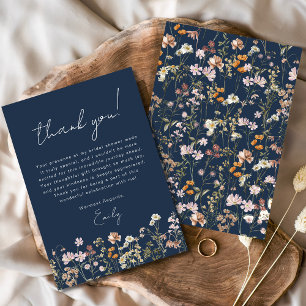 Navy Blue Wildflower Boho Vrijgezellenfeest Bedankkaart