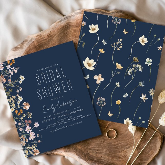 Navy Blue Wildflower Bridal Shower Uitnodiging (Creator heeft geüpload)