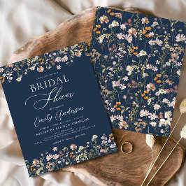 Navy Blue Wildflower Bridal Shower Uitnodiging Flyer