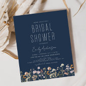 Navy Blue Wildflower Bridal Shower Uitnodiging Flyer