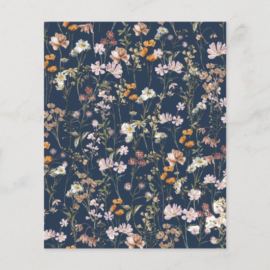 Navy Blue Wildflower Bruids Brunch Uitnodigingen Flyer (Achterkant)