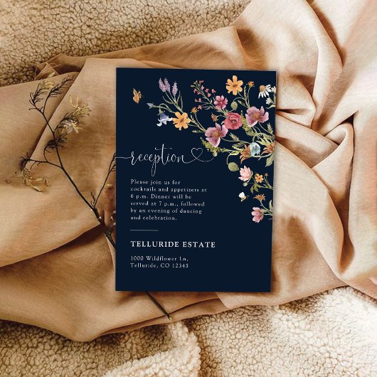 Navy Blue Wildflower Bruiloft Behuizing Kaart