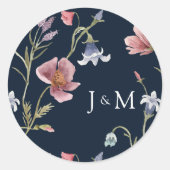 Navy Blue Wildflower bruiloft Classic Ronde Sticke Ronde Sticker (Voorkant)