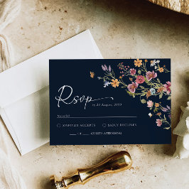 Navy Blue Wildflower bruiloft RSVP Kaart
