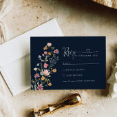 Navy Blue Wildflower bruiloft RSVP Kaart